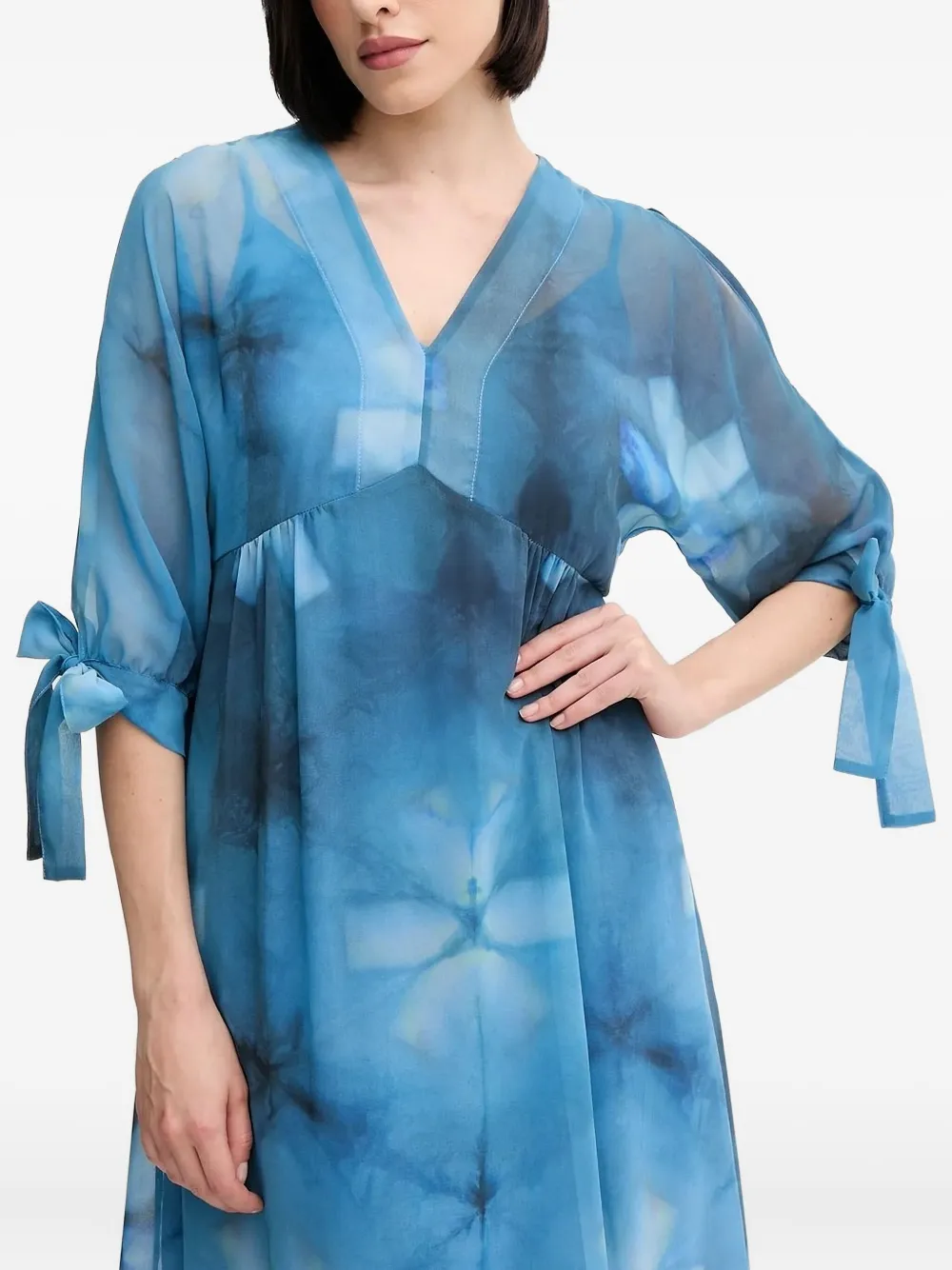 Sandro Ferrone floral-print tie-sleeve midi dress Blauw
