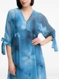 Sandro Ferrone floral-print tie-sleeve midi dress - Blue