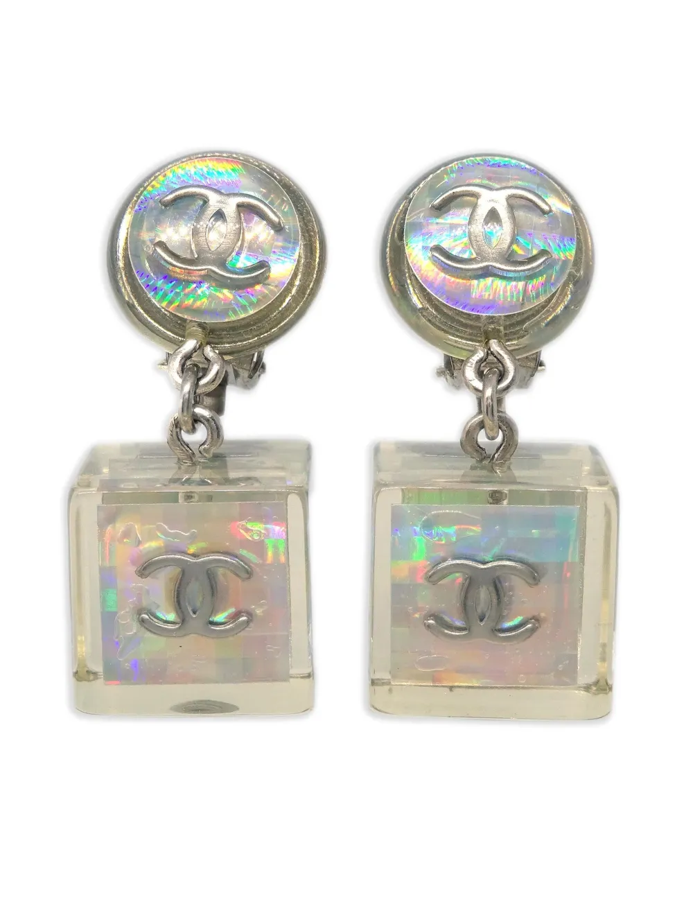 Pre-owned Chanel 1997 Iridescent Cube Drop Earrings