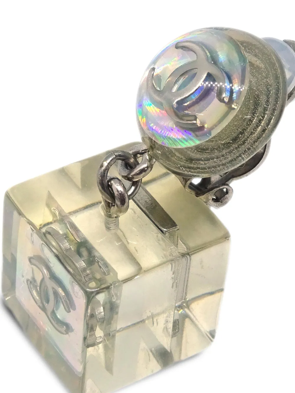 Pre-owned Chanel 1997 Iridescent Cube Drop Earrings
