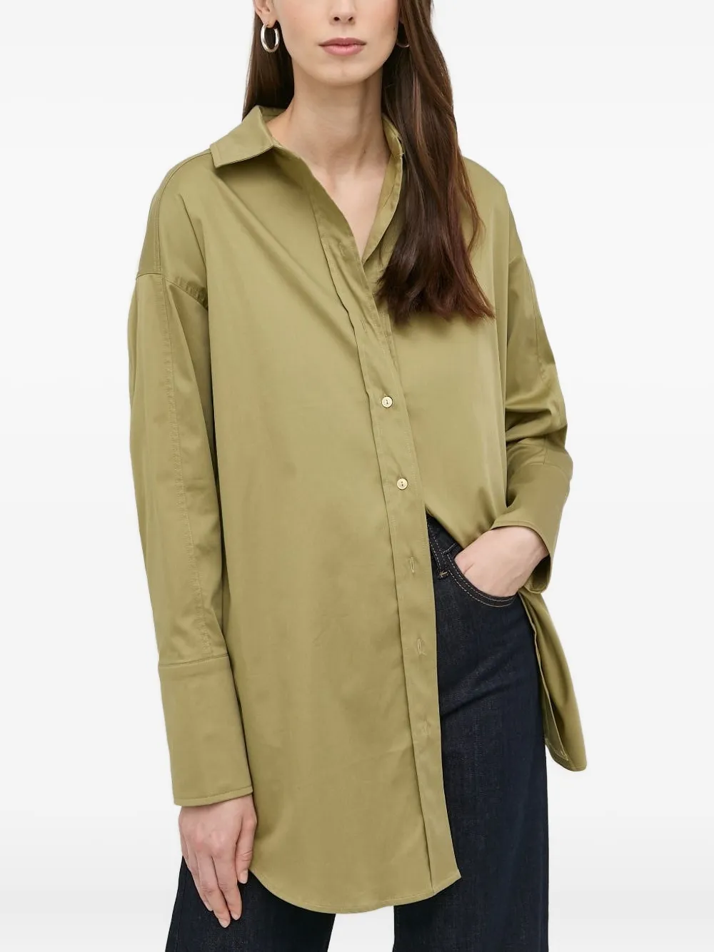 Notes Du Nord Cotton Blend Ovrsized Divina Shirt With Side Slits In Gray