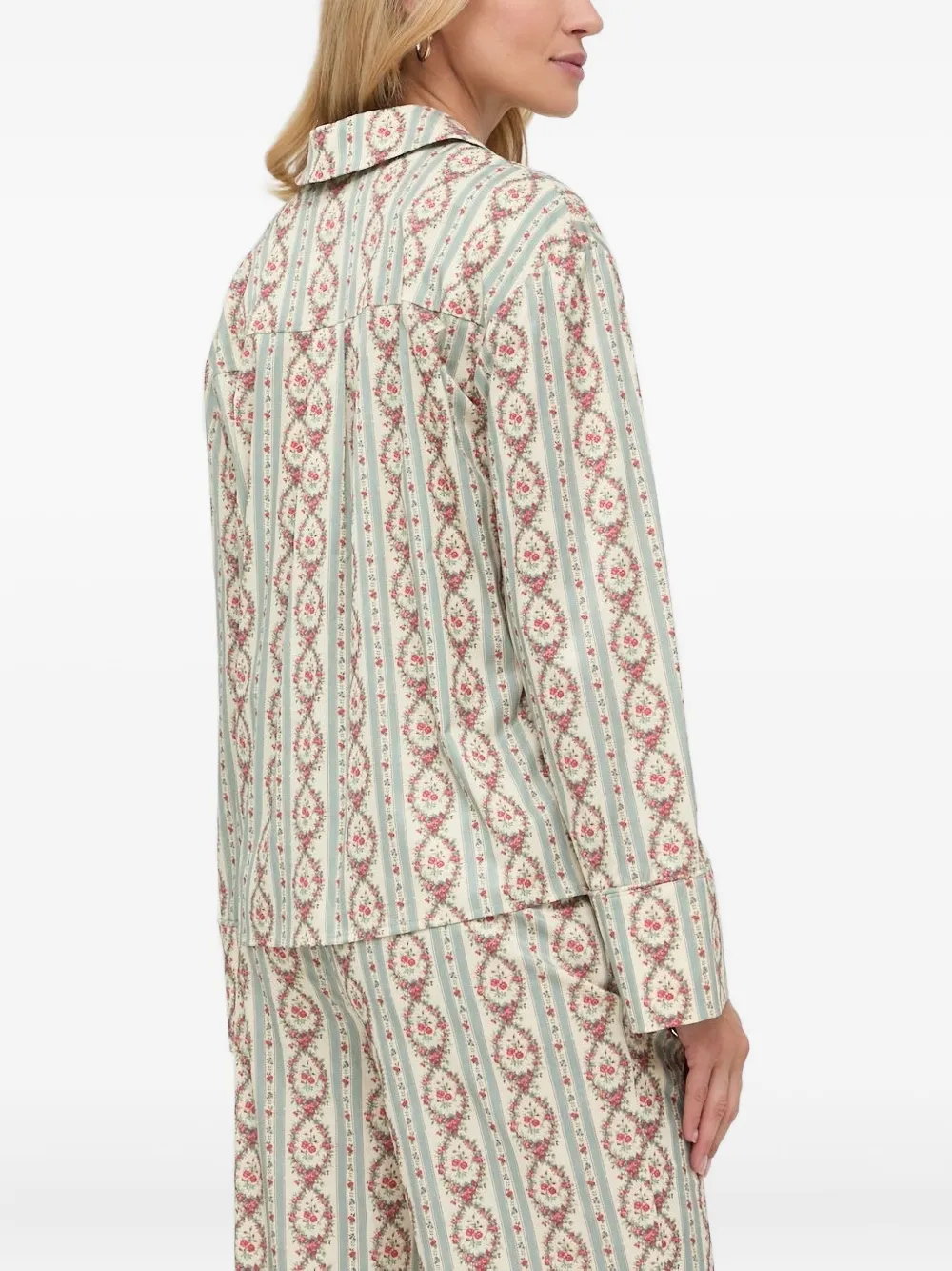 Notes du Nord Blouse met bloemenstreep en verfraaide knoop - Beige
