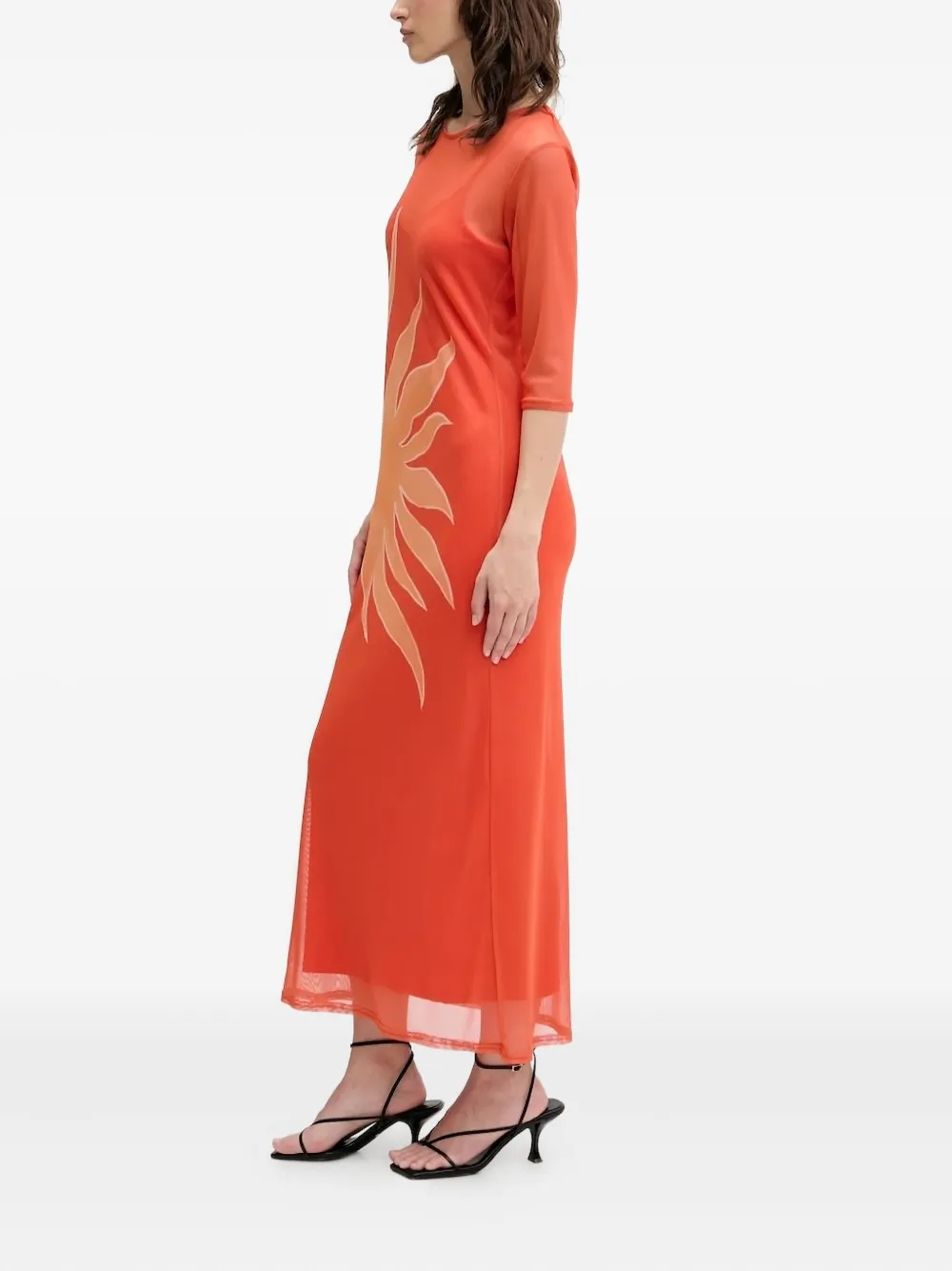 NEVER FULLY DRESSED sun-print mesh maxi dress Oranje