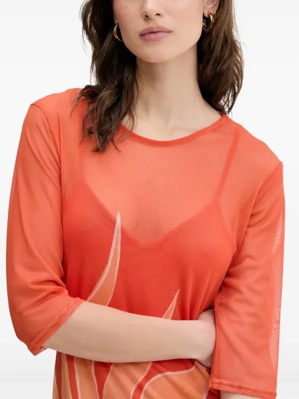 NEVER FULLY DRESSED sun-print Mesh Maxi Dress | Orange | FARFETCH