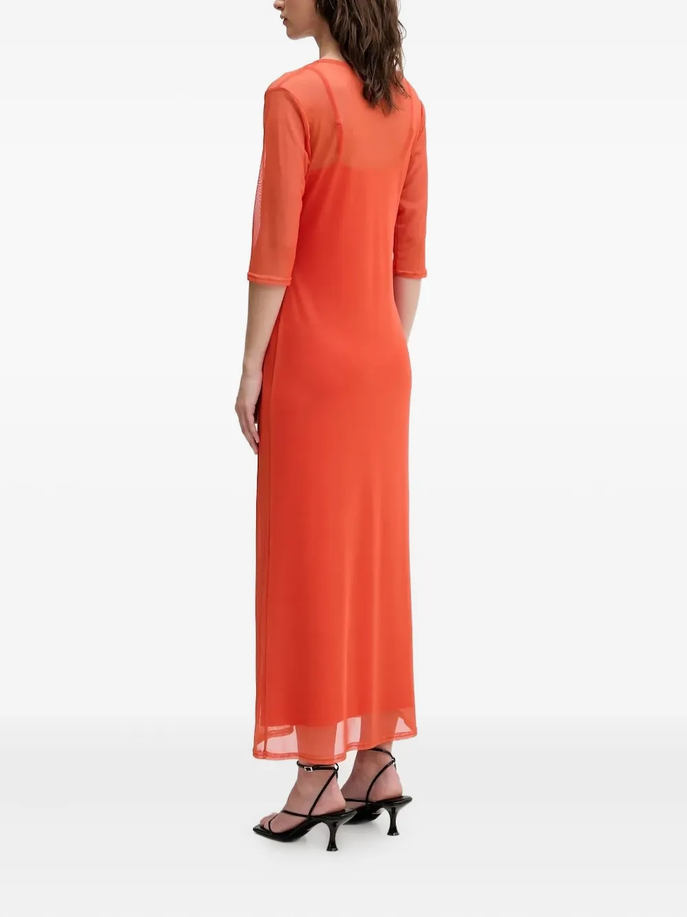 NEVER FULLY DRESSED Maxi-jurk met mesh en zonprint Oranje