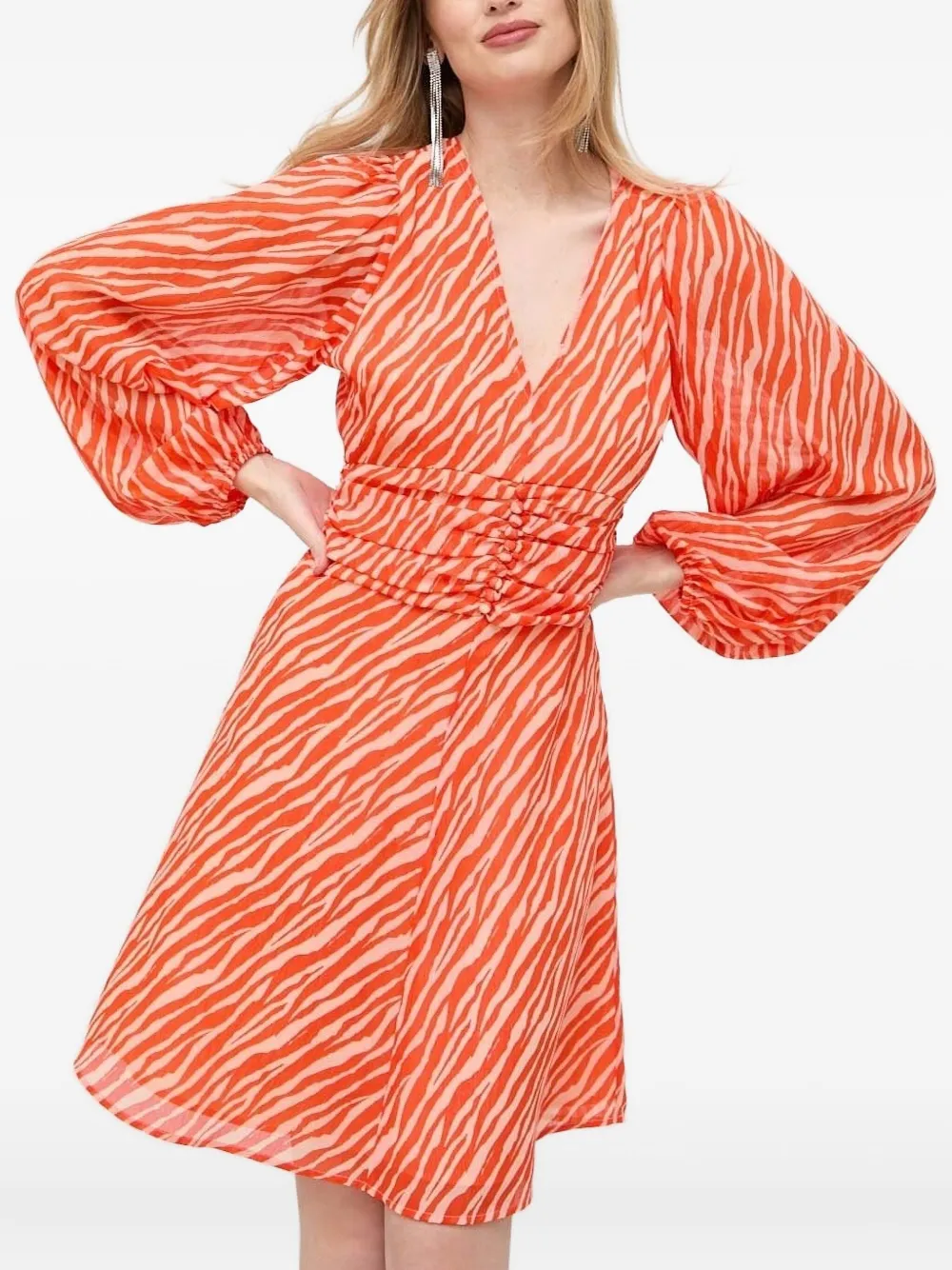 Notes du Nord zebra-print button-detailed mini dress - オレンジ Notes du Nord zebra-print button-detailed mini dress - オレンジ