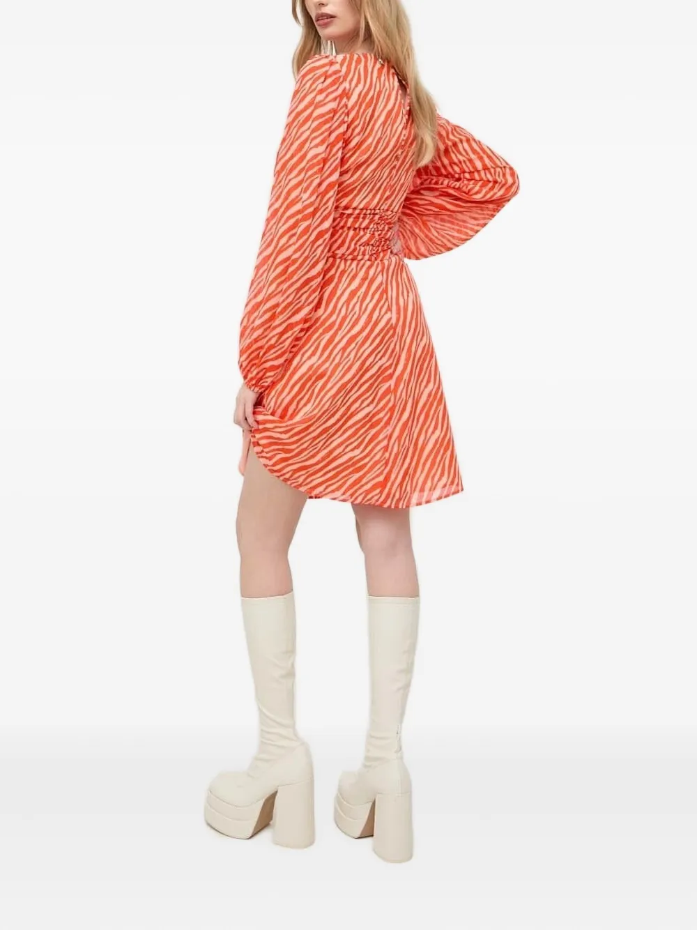Notes du Nord Mini-jurk met zebraprint en knoopdetail Oranje