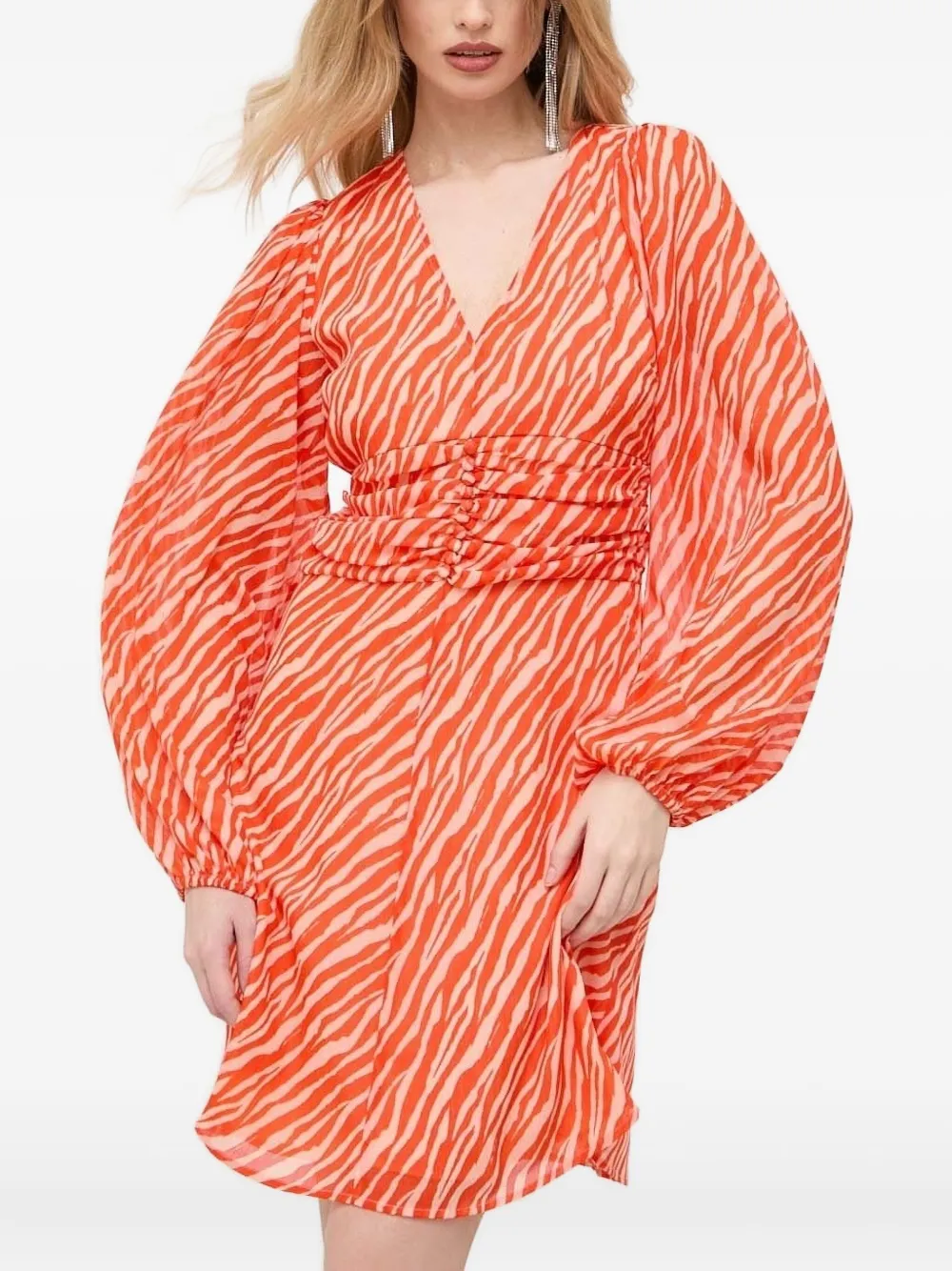 Notes du Nord Mini-jurk met zebraprint en knoopdetail Oranje