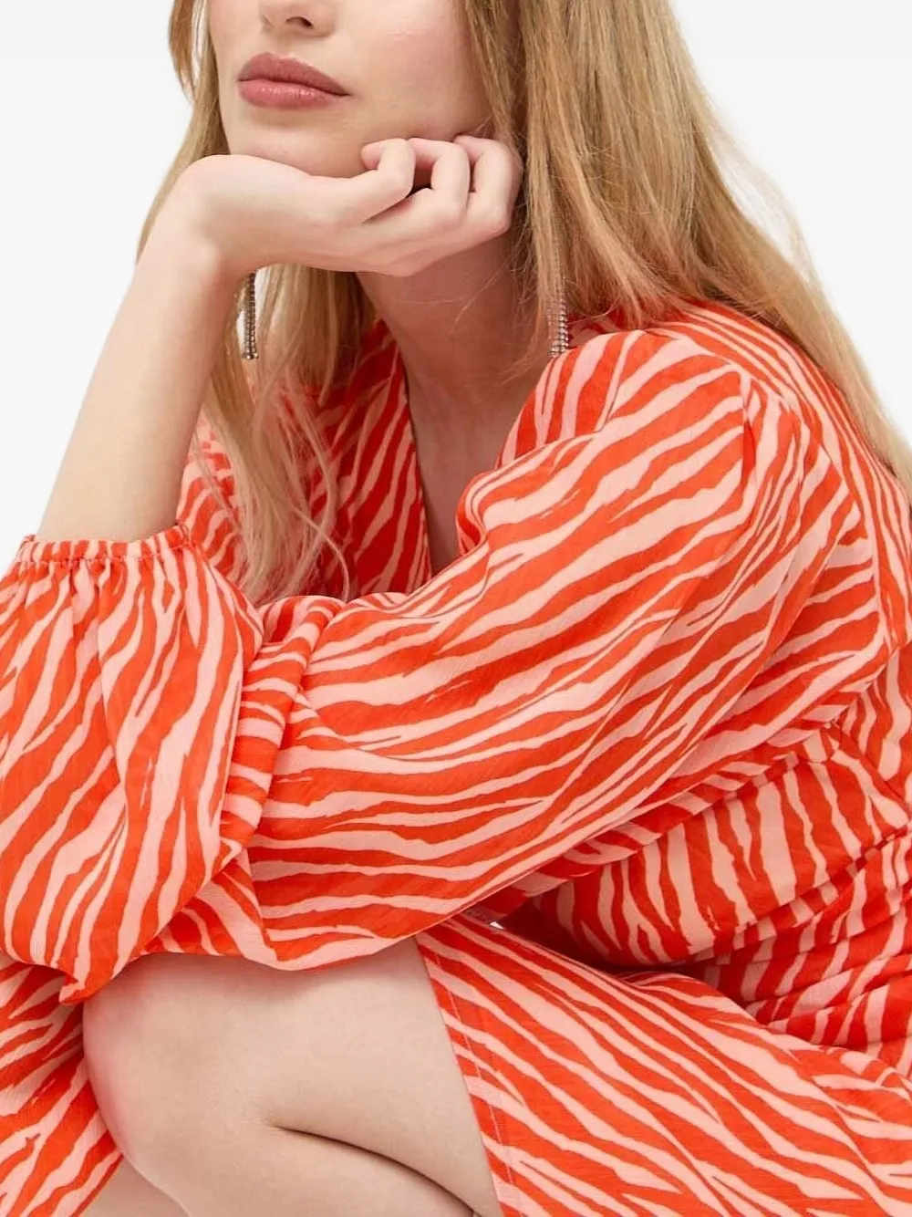 Notes du Nord Mini-jurk met zebraprint en knoopdetail Oranje