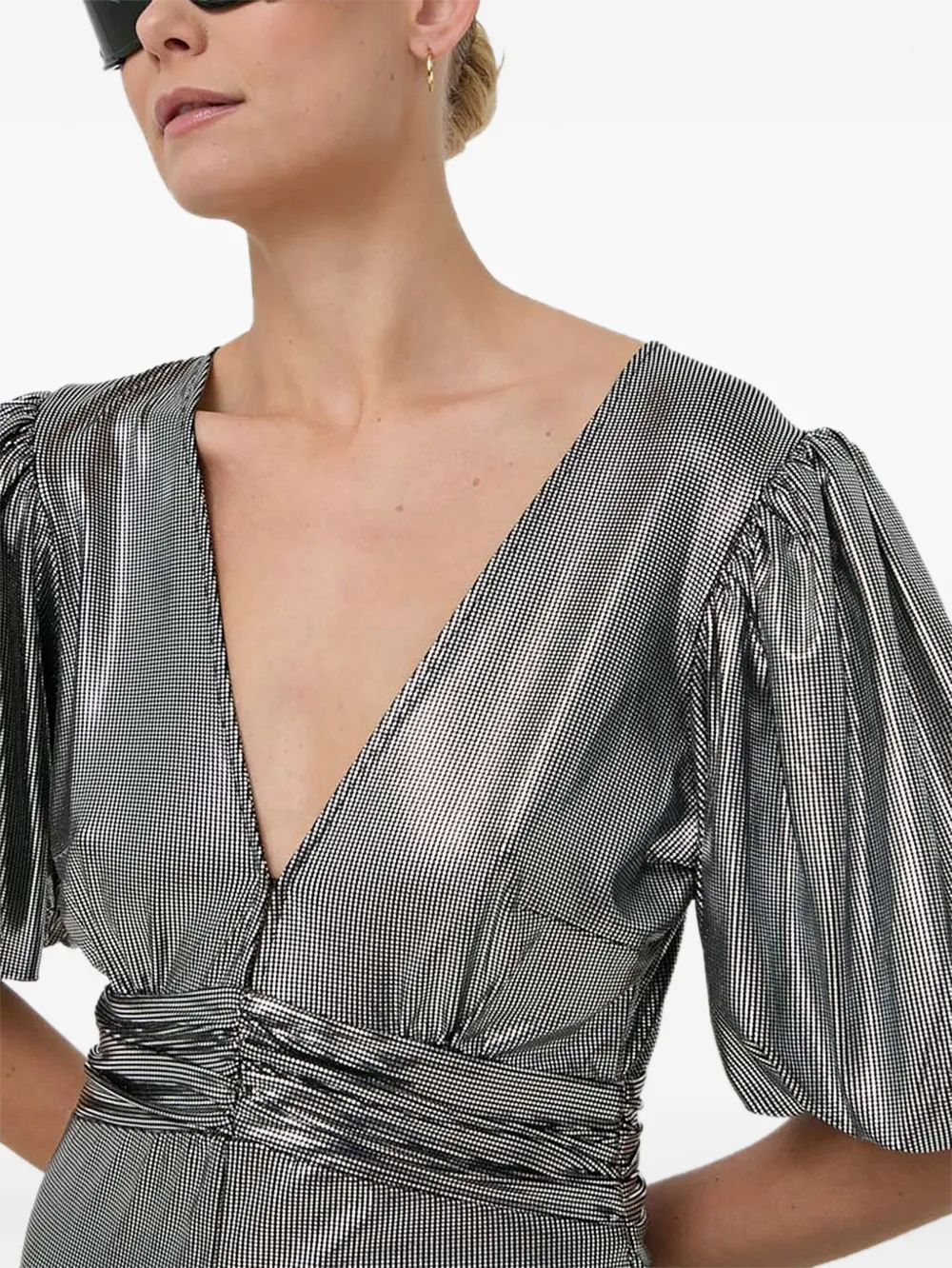 Notes Du Nord Puff-sleeve Metallic Midi Dress In Multi
