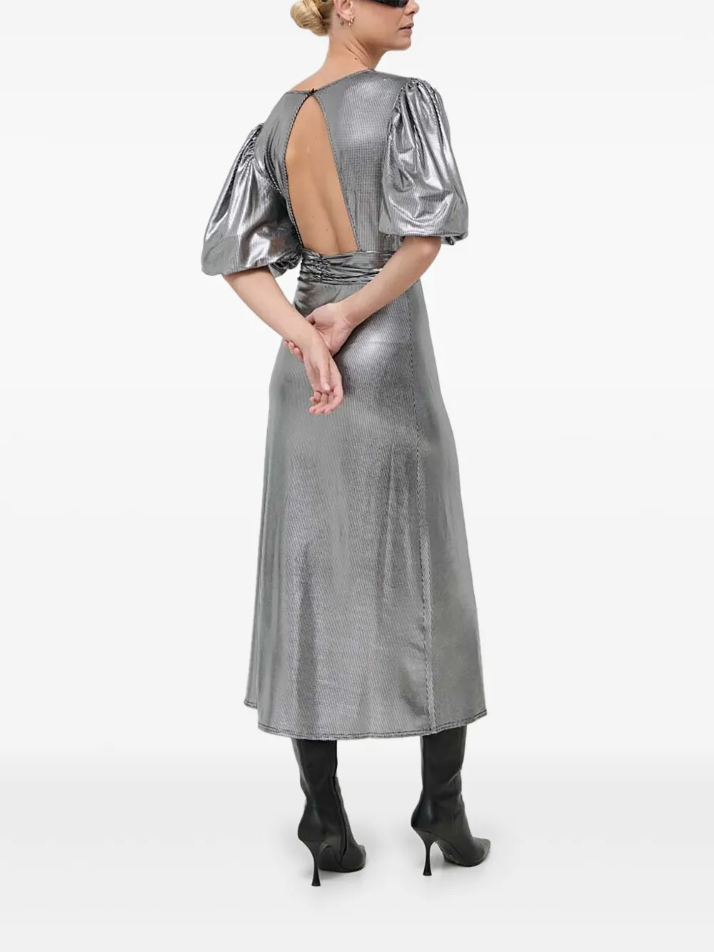 Notes Du Nord Puff-sleeve Metallic Midi Dress In Multi
