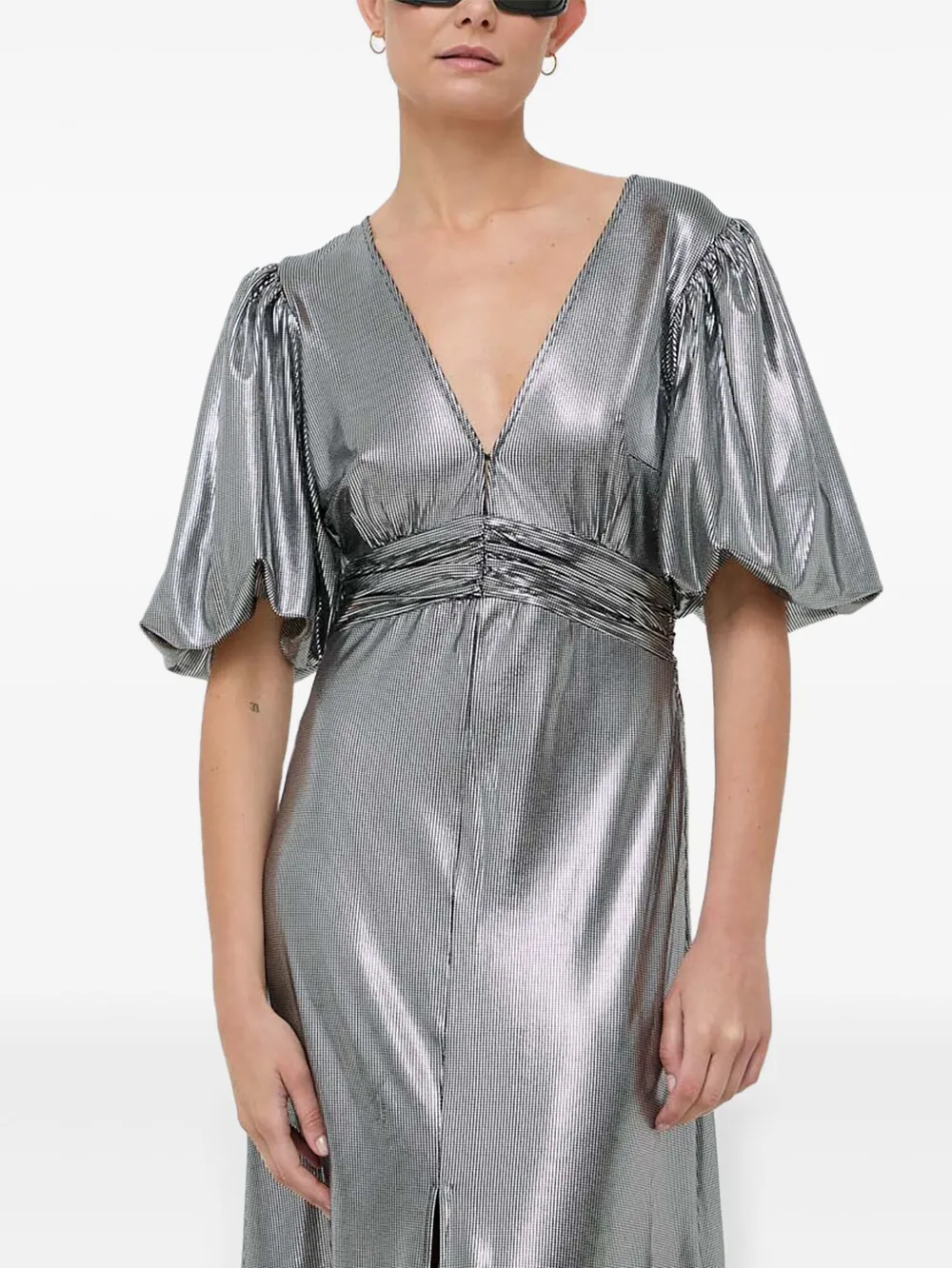 Notes Du Nord Puff-sleeve Metallic Midi Dress In Multi
