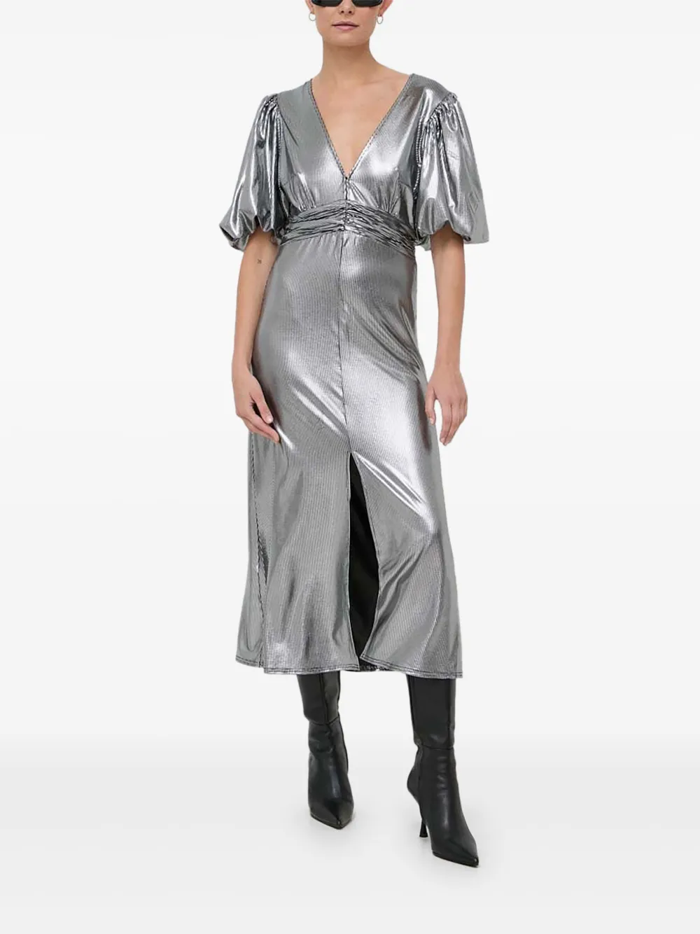 Notes Du Nord Puff-sleeve Metallic Midi Dress In Multi