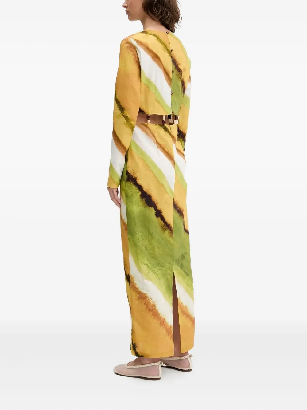 NEVER FULLY DRESSED Maxi-jurk met diagonale print en kralentaille Groen