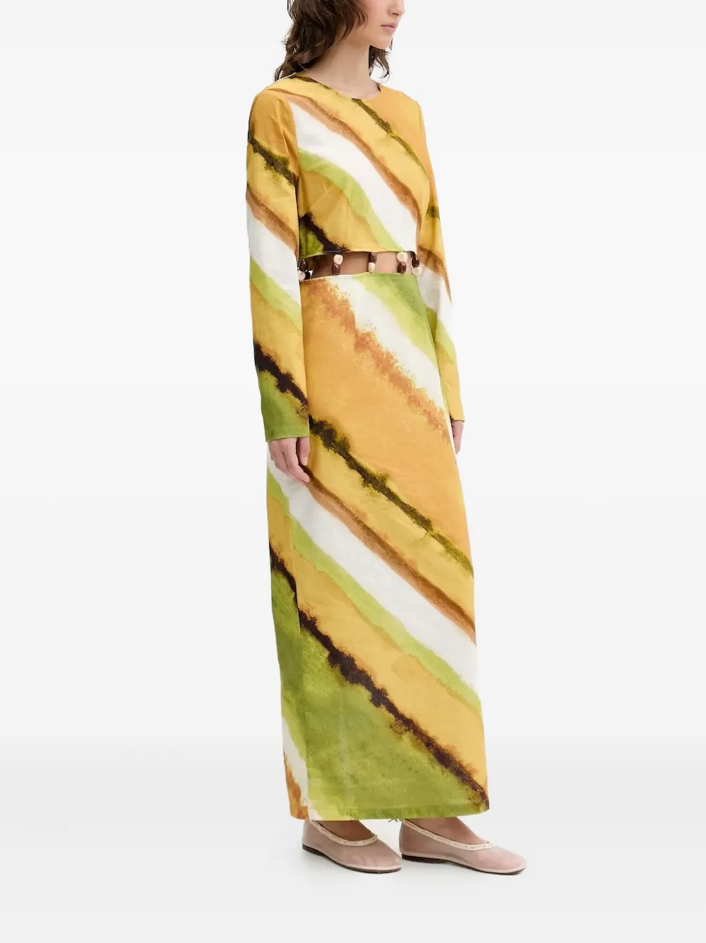 NEVER FULLY DRESSED Maxi-jurk met diagonale print en kralentaille Groen