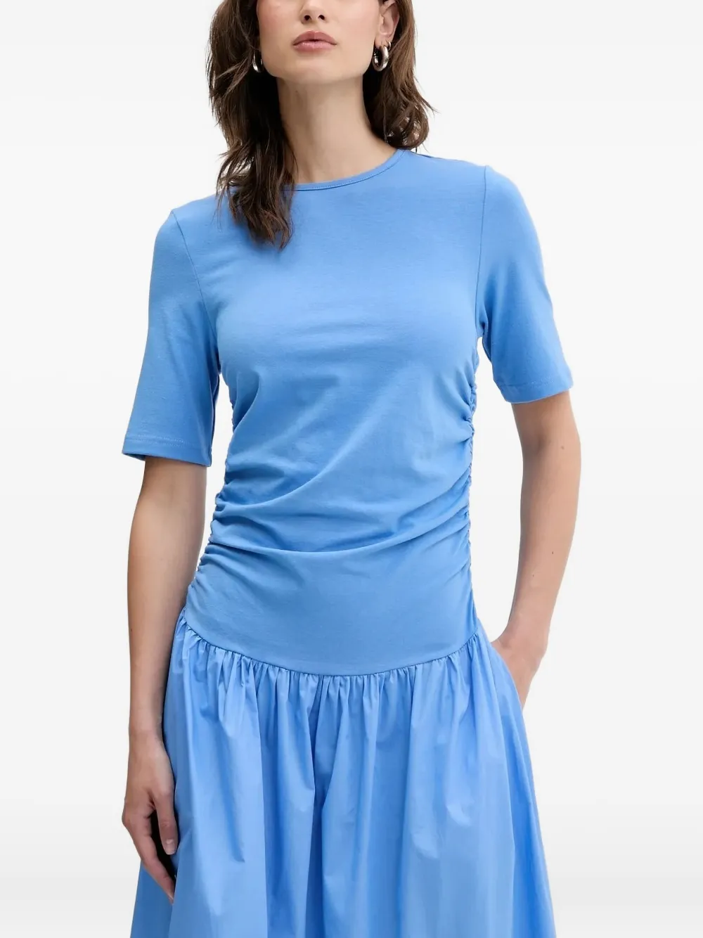 NEVER FULLY DRESSED Grace gathered-waist poplin maxi dress | Blue | Image 1
