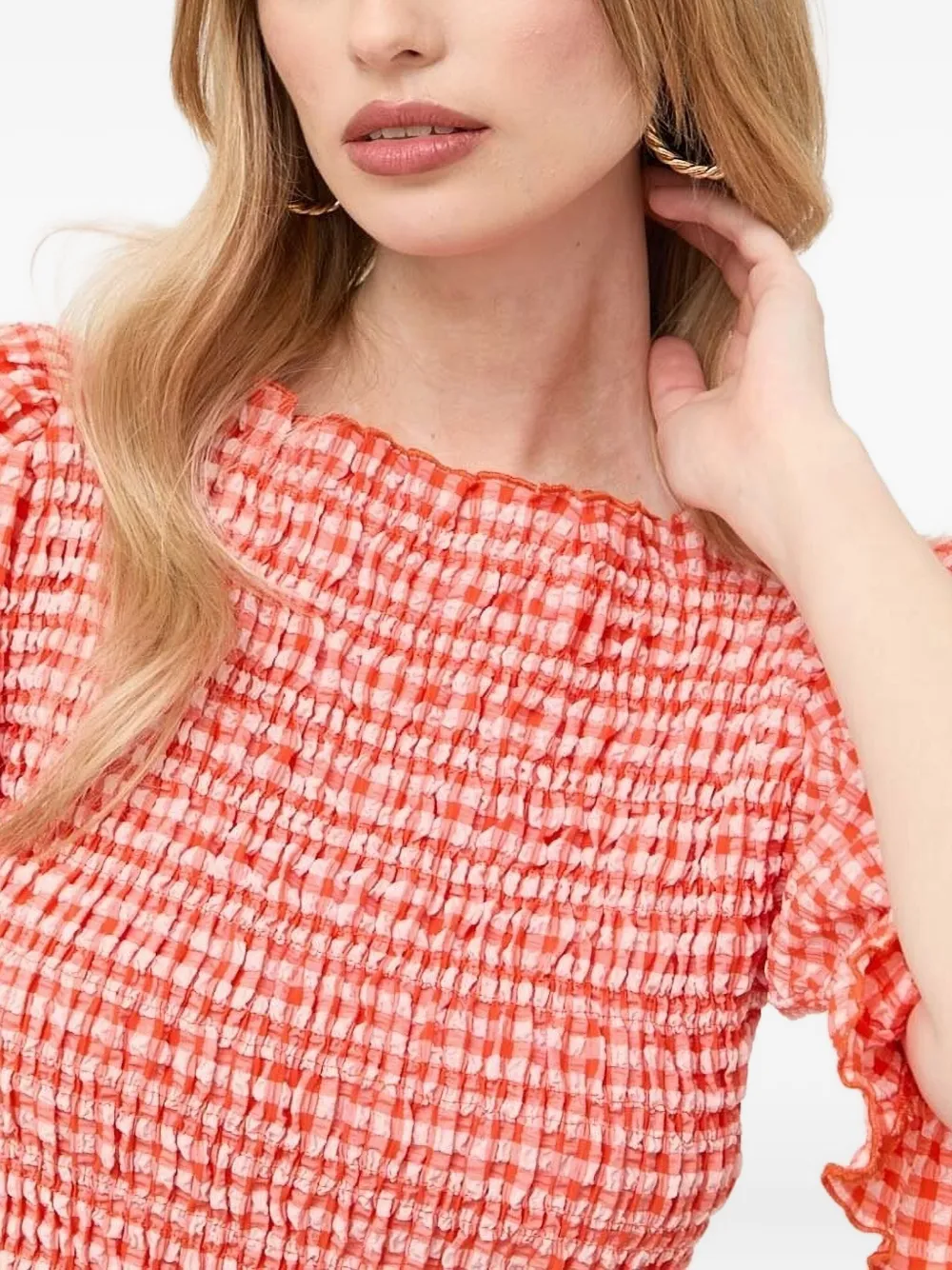 Notes Du Nord Gingham Smocked Top In Red
