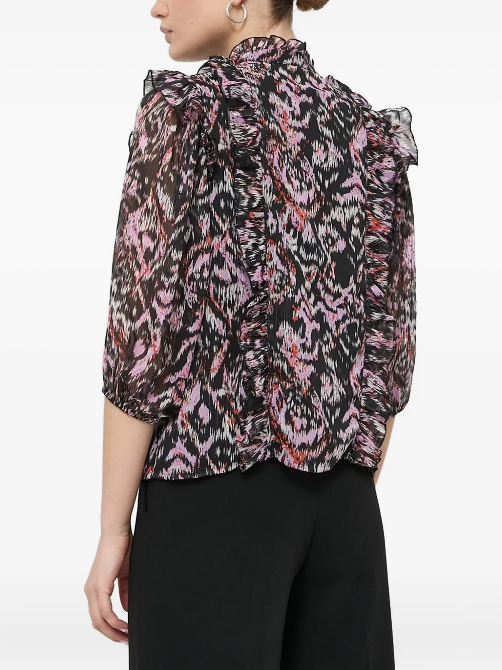 Notes Du Nord Ruffled Printed Blouse In Multi