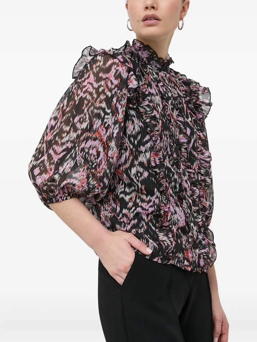 Notes Du Nord Ruffled Printed Blouse In Multi