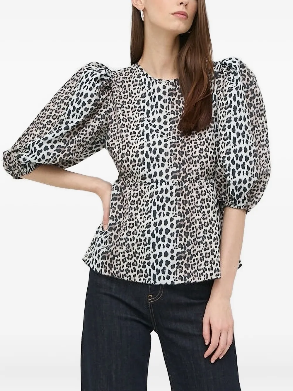 Notes Du Nord Puff-sleeve Leopard-print Top In White