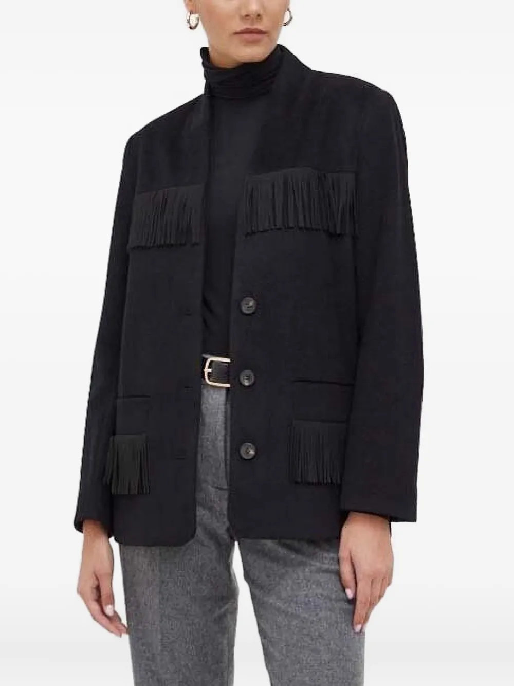 Notes Du Nord Fringe-detail Button-down Jacket In Black