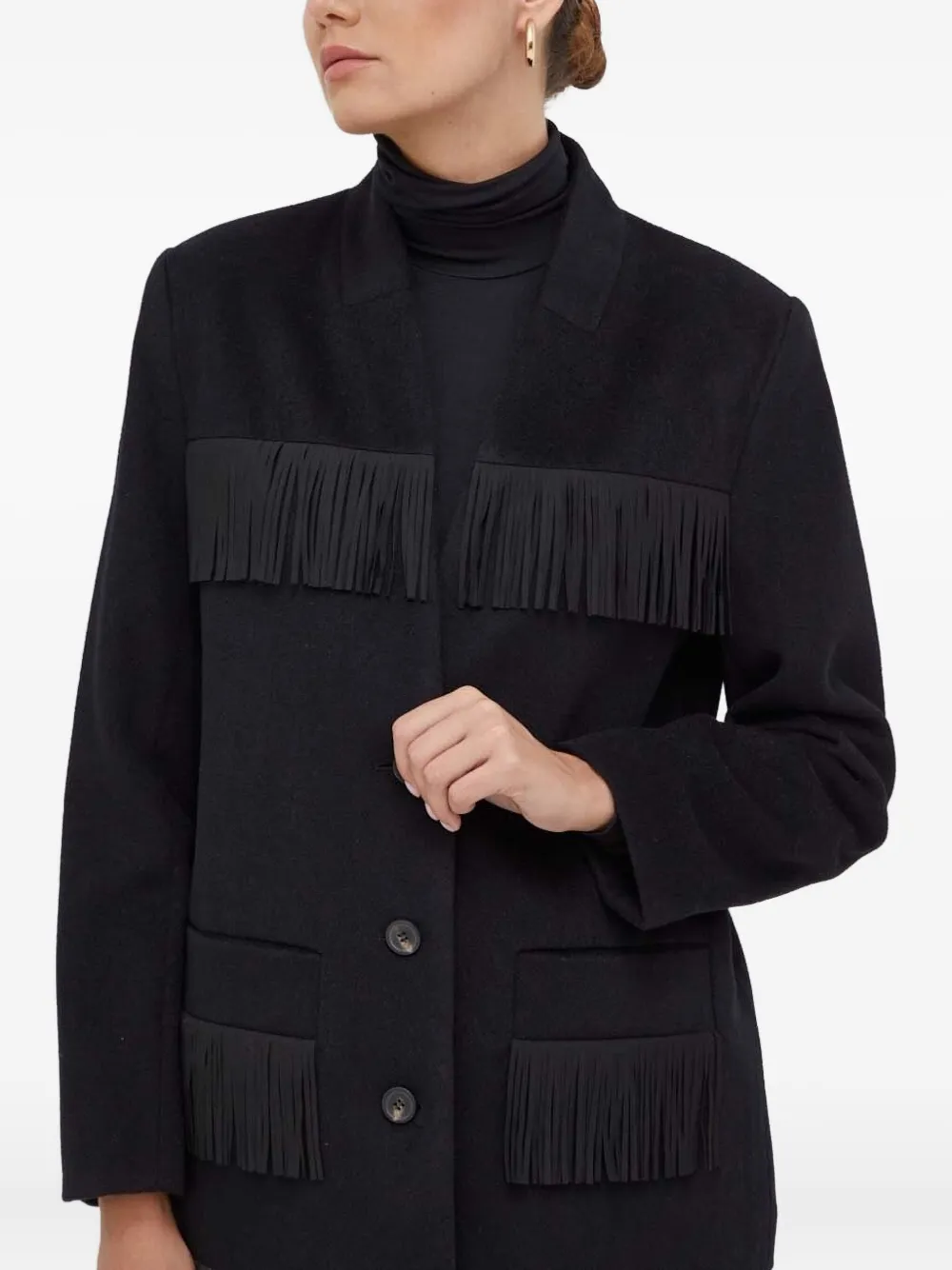 Notes Du Nord Fringe-detail Button-down Jacket In Black