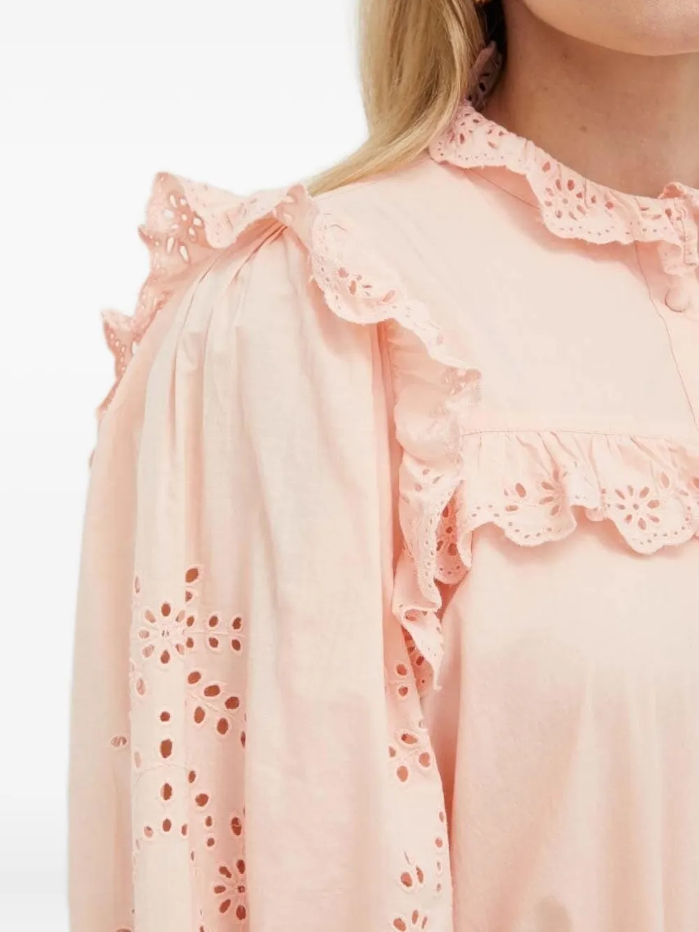 Notes Du Nord Eyelet-frill Blouse In Pink
