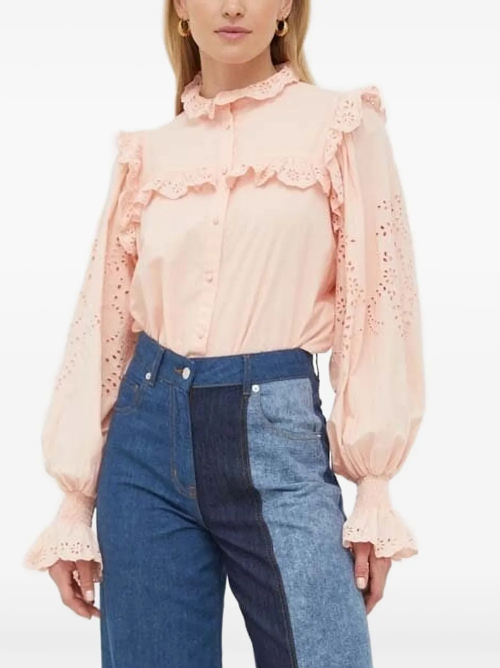 Notes Du Nord Eyelet-frill Blouse In Pink