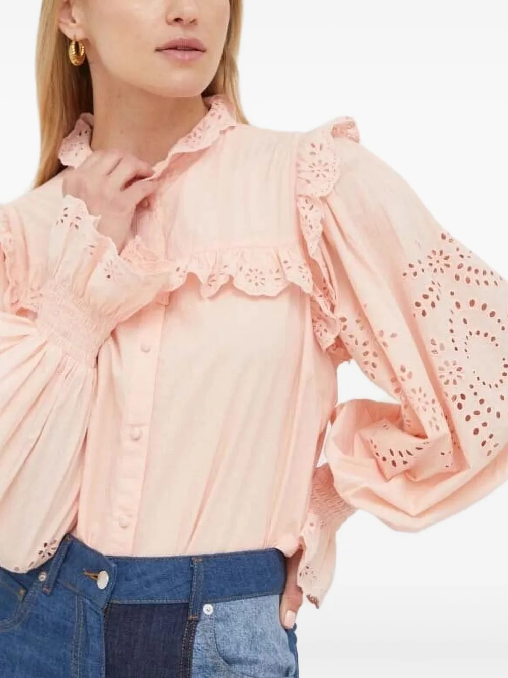 Notes Du Nord Eyelet-frill Blouse In Pink
