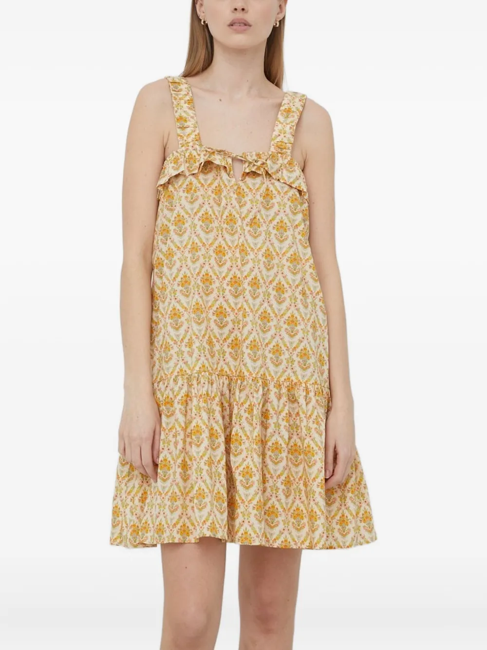 Notes Du Nord Floral-print Cotton Mini Dress In Yellow
