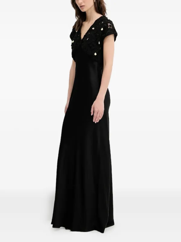 black petite dresses for funeral Bebe Women's Crochet U-Neck Maxi Dress, Size Large in Black Viscose