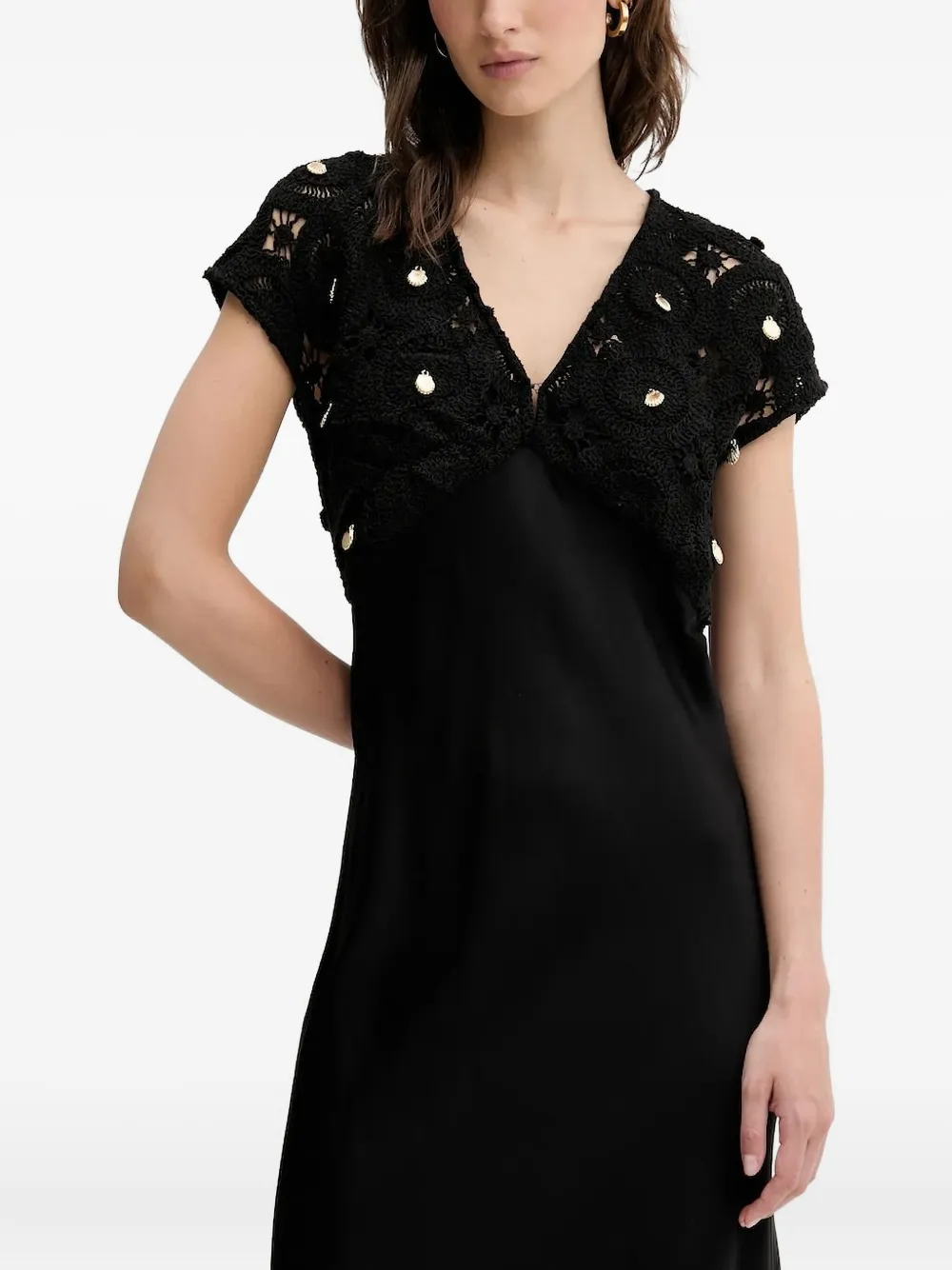 NEVER FULLY DRESSED crochet-shell maxi dress Zwart