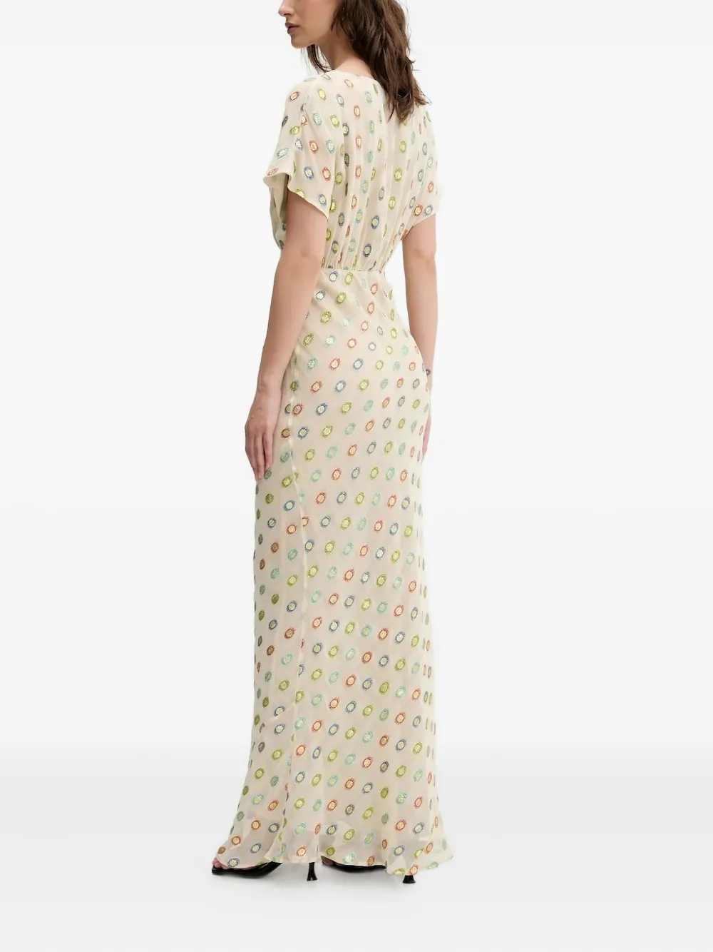 NEVER FULLY DRESSED embellished V-neck maxi dress Beige