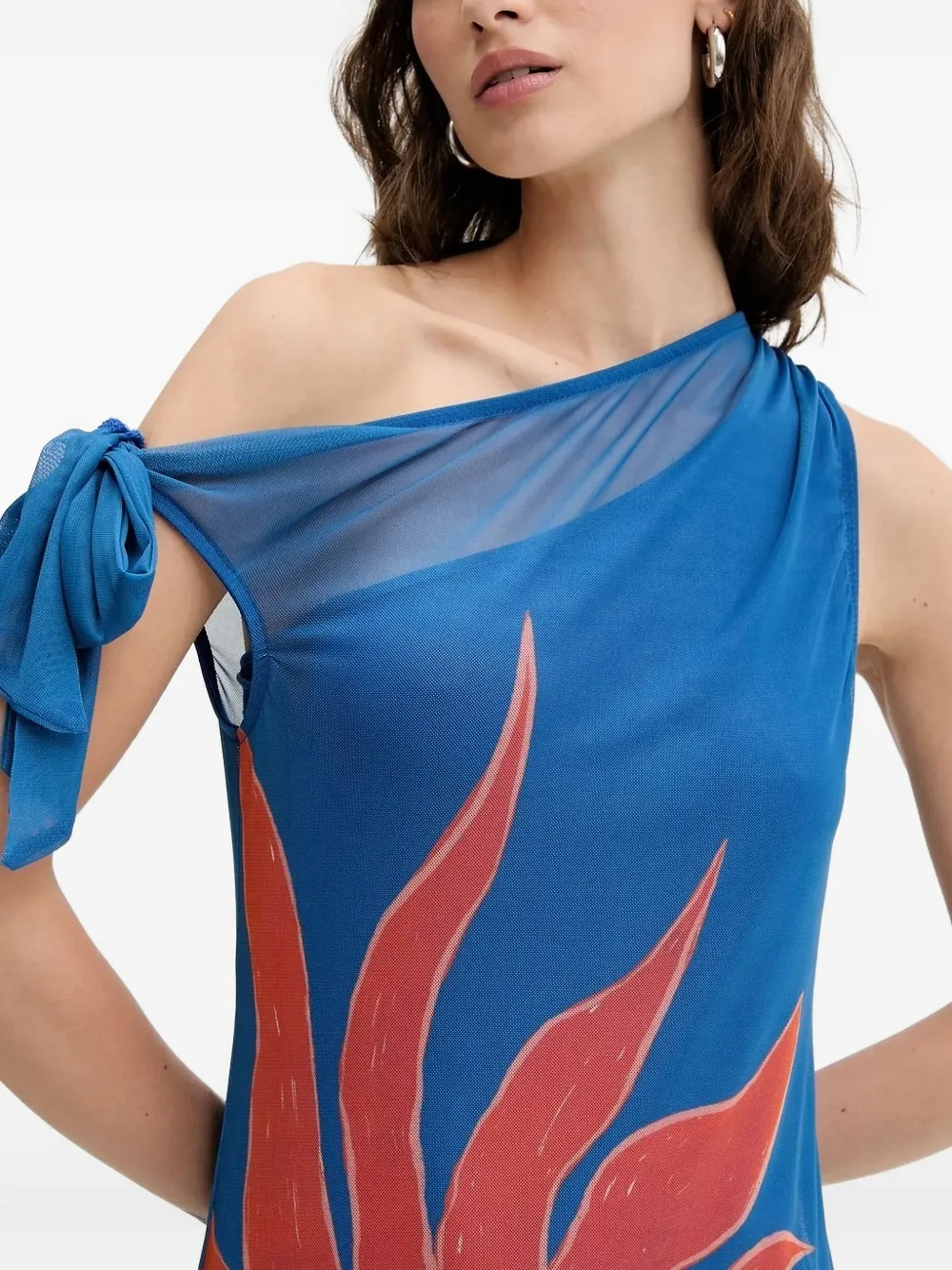 NEVER FULLY DRESSED one-shoulder flame-print maxi dress Blauw