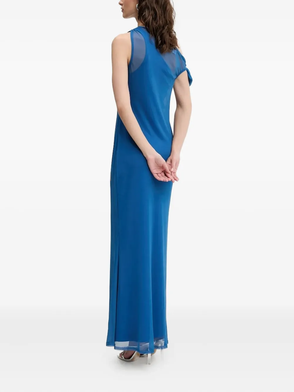NEVER FULLY DRESSED one-shoulder flame-print maxi dress Blauw