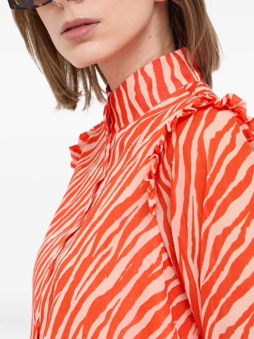 Notes Du Nord Zebra-print Ruffled Blouse In Orange