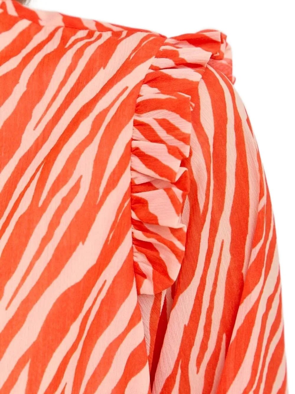 Notes Du Nord Zebra-print Ruffled Blouse In Orange