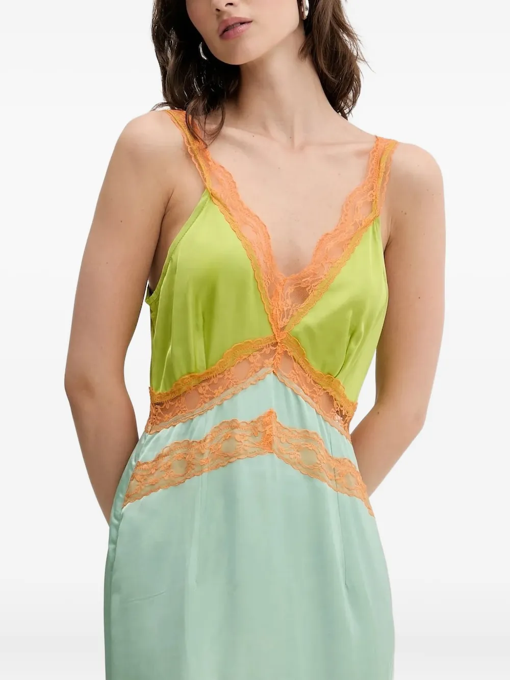 NEVER FULLY DRESSED Midi-jurk met kanten vlak Groen