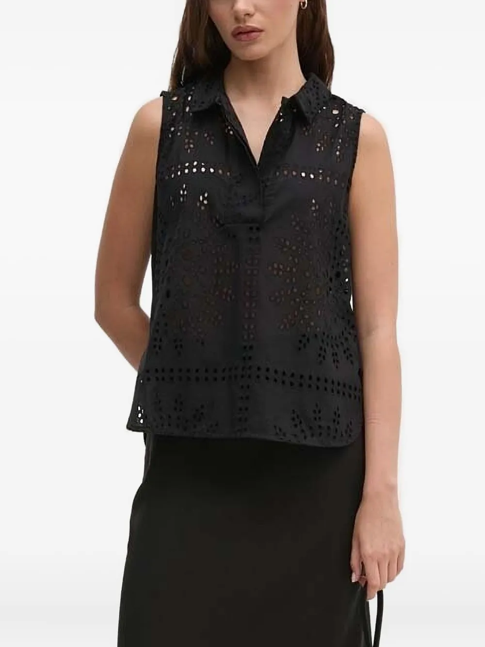 Sandro Ferrone Mouwloze blouse met borduurwerk Zwart