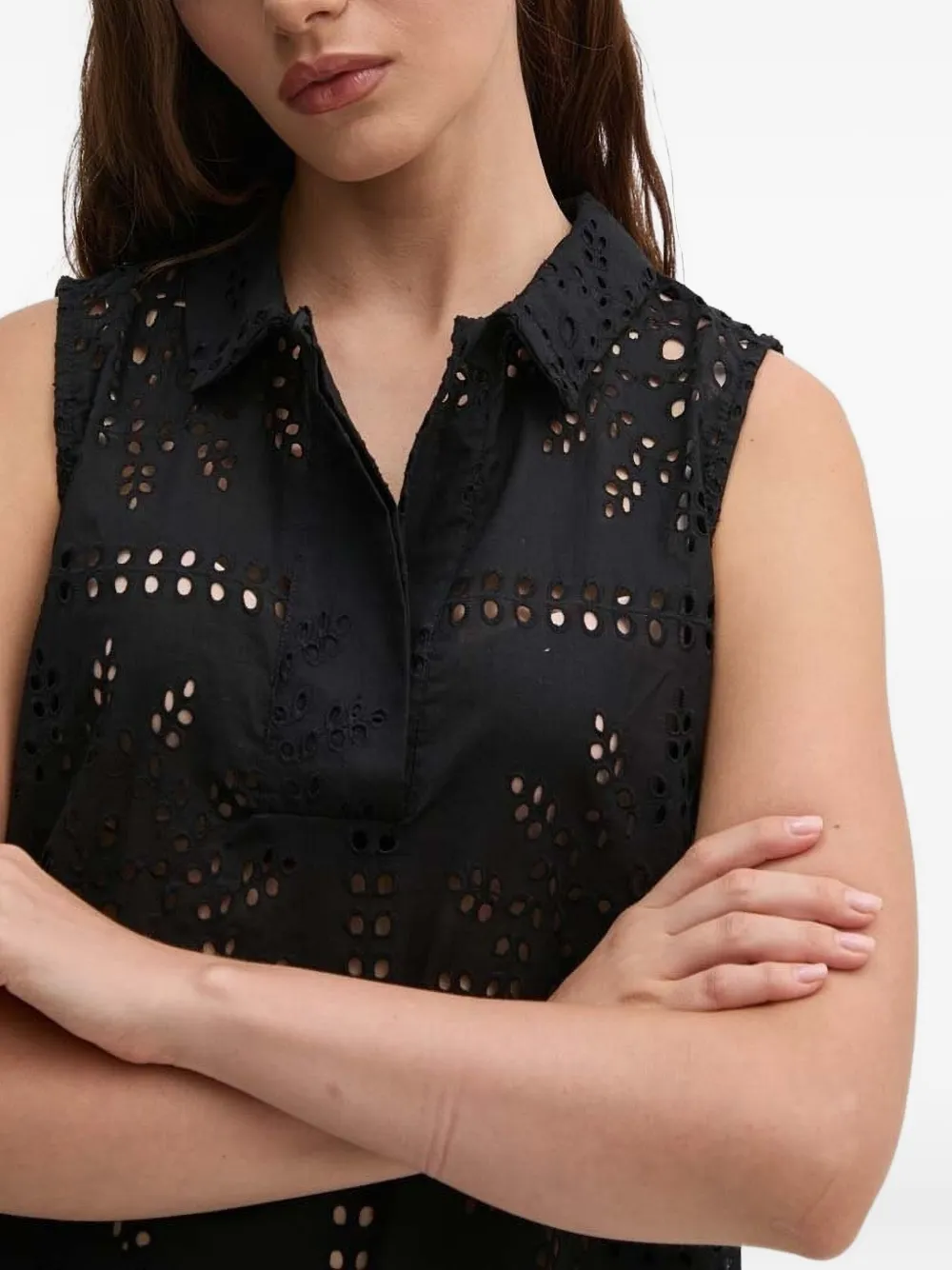 Sandro Ferrone Mouwloze blouse met borduurwerk Zwart