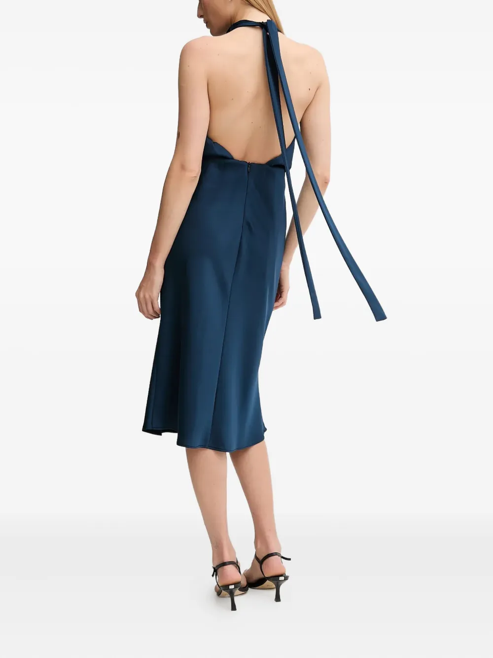 Sandro Ferrone halterneck draped midi dress - Blauw