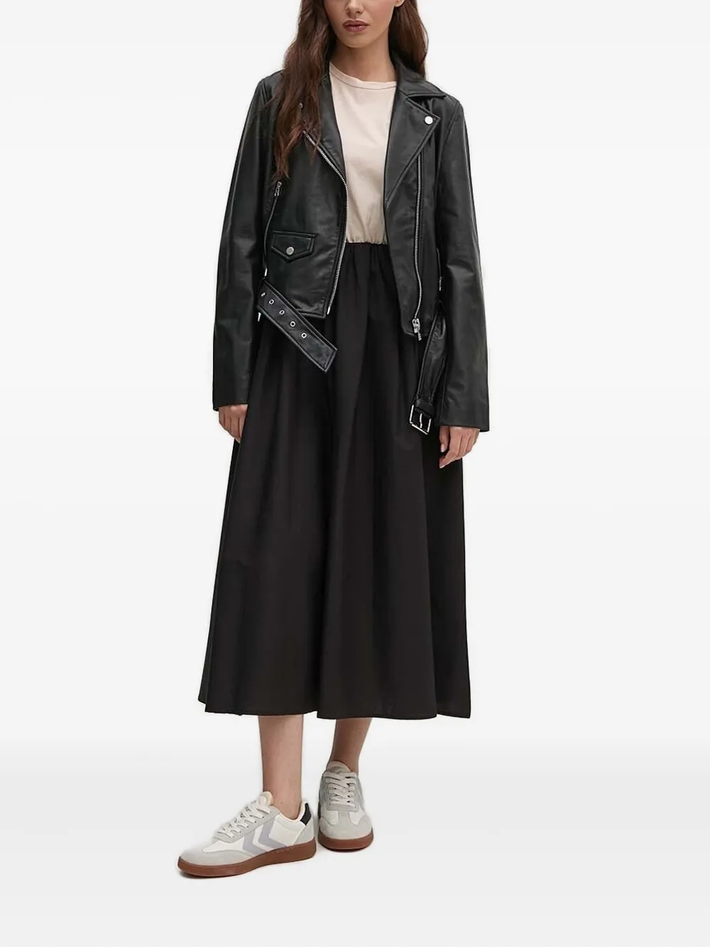 Sandro Ferrone Gesmockte midi-jurk met elastische taille Zwart