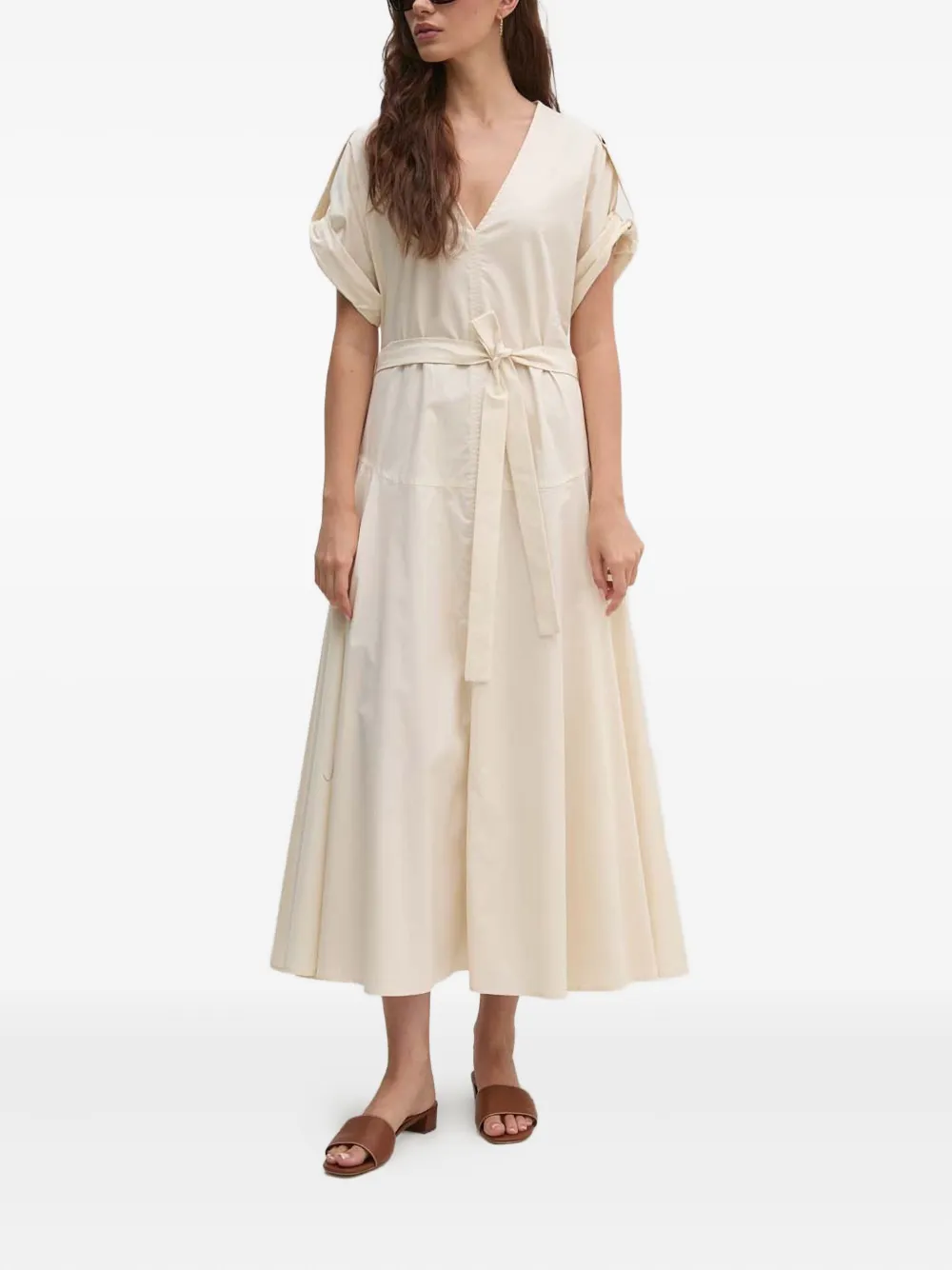 Sandro Ferrone belted V-neck midi dress | Neutrals | Image 1