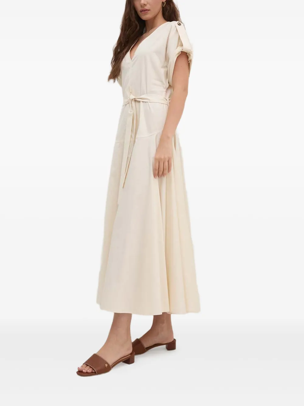 Sandro Ferrone Jurk met V-hals Beige