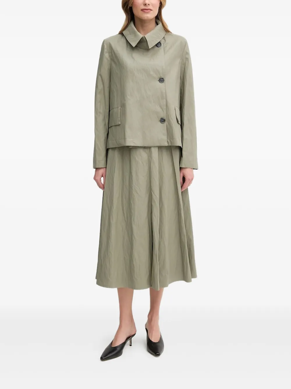 Sandro Ferrone asymmetrical-fastening button coat | Green | Image 1