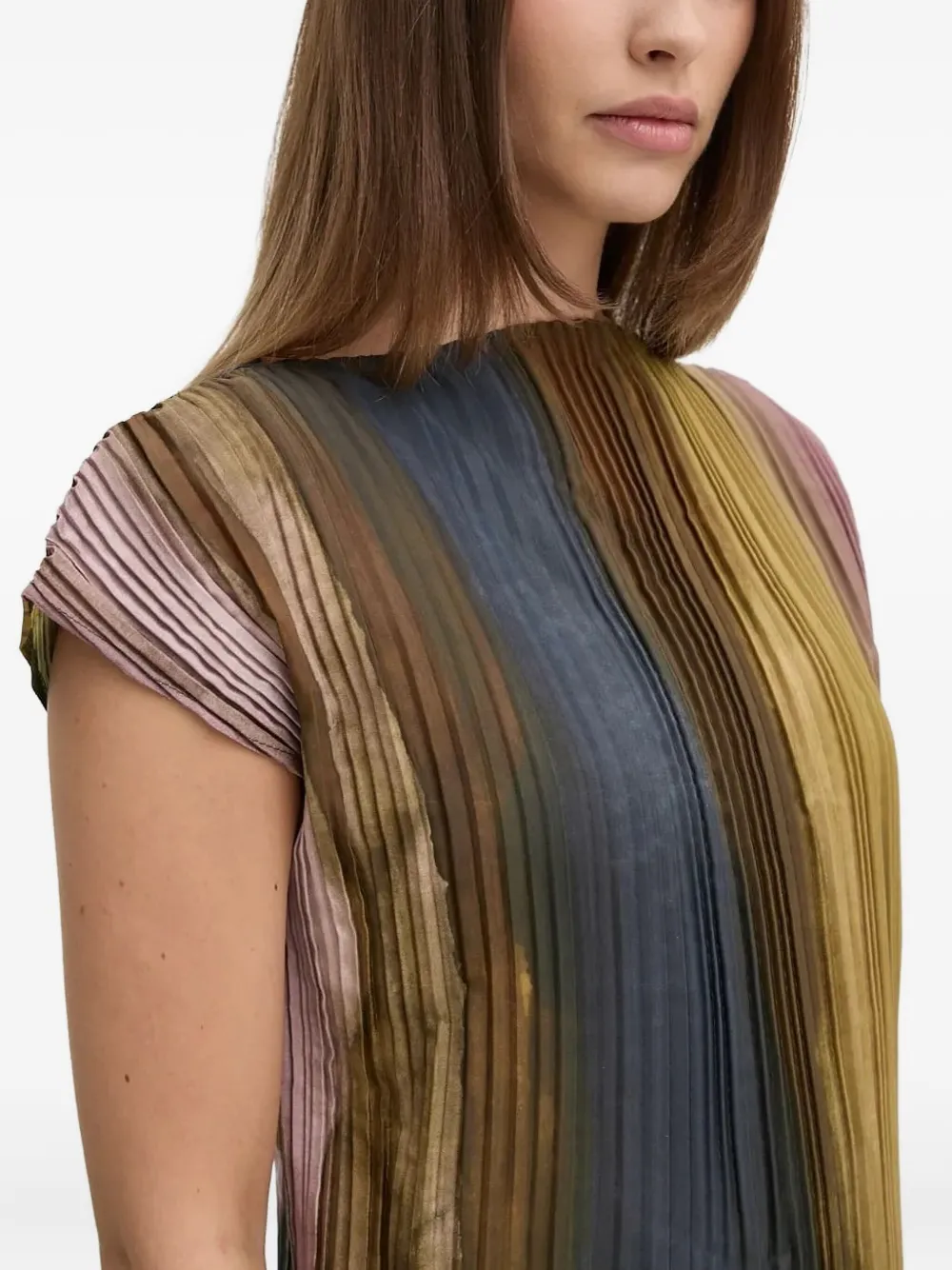 Sandro Ferrone Top met abstracte print en plooien Bruin