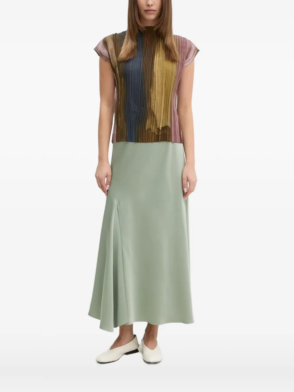 Sandro Ferrone pleated abstract-print top | Brown | Image 1