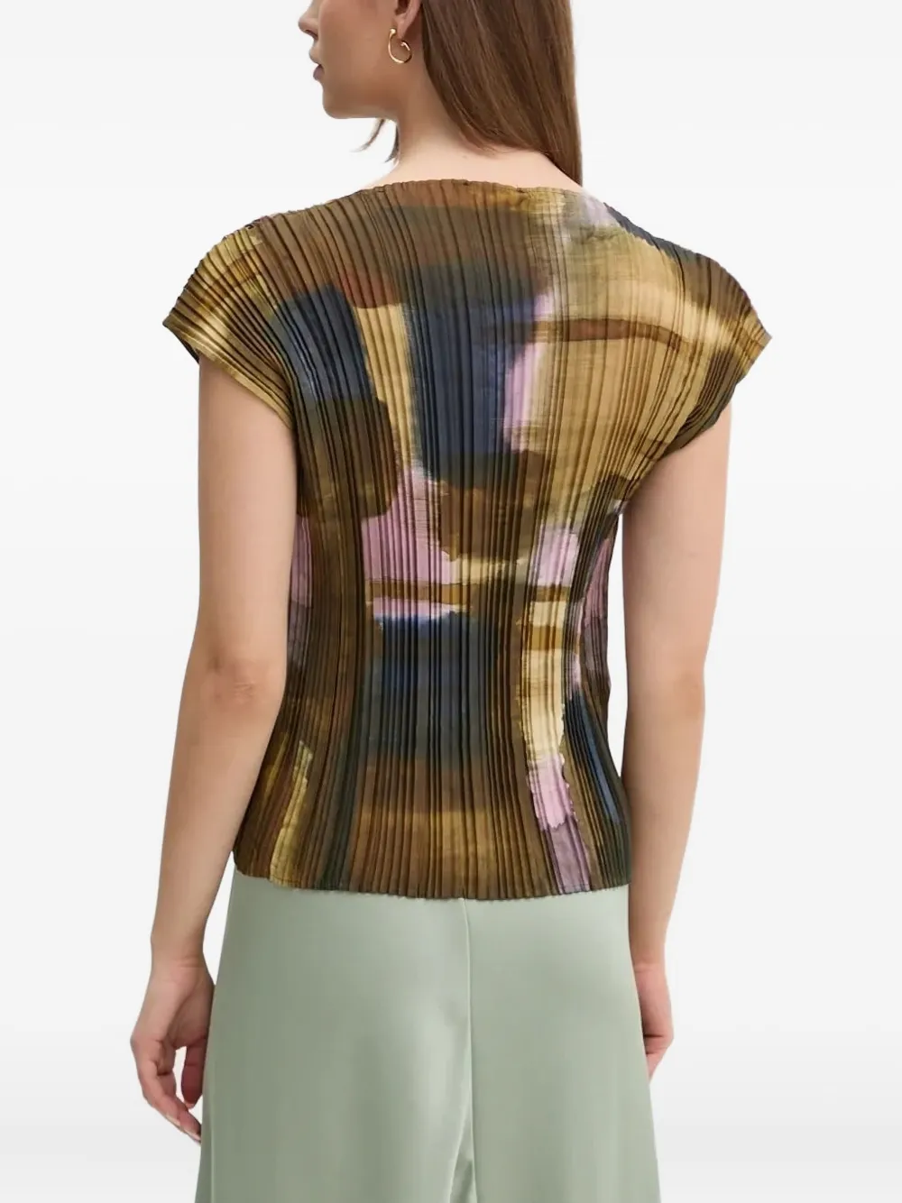 Sandro Ferrone Top met abstracte print en plooien - Bruin