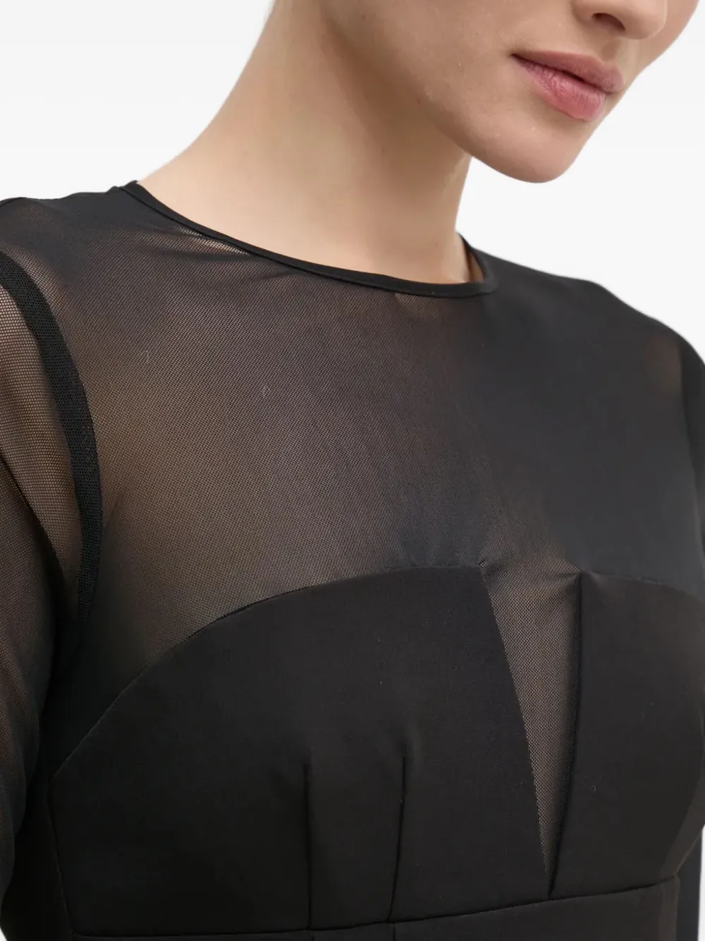 Sandro Ferrone Mesh-panel Long-sleeve Midi Dress In Black