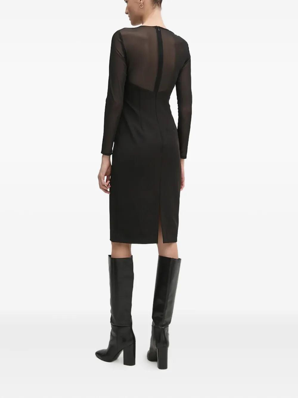 Sandro Ferrone Mesh-panel Long-sleeve Midi Dress In Black